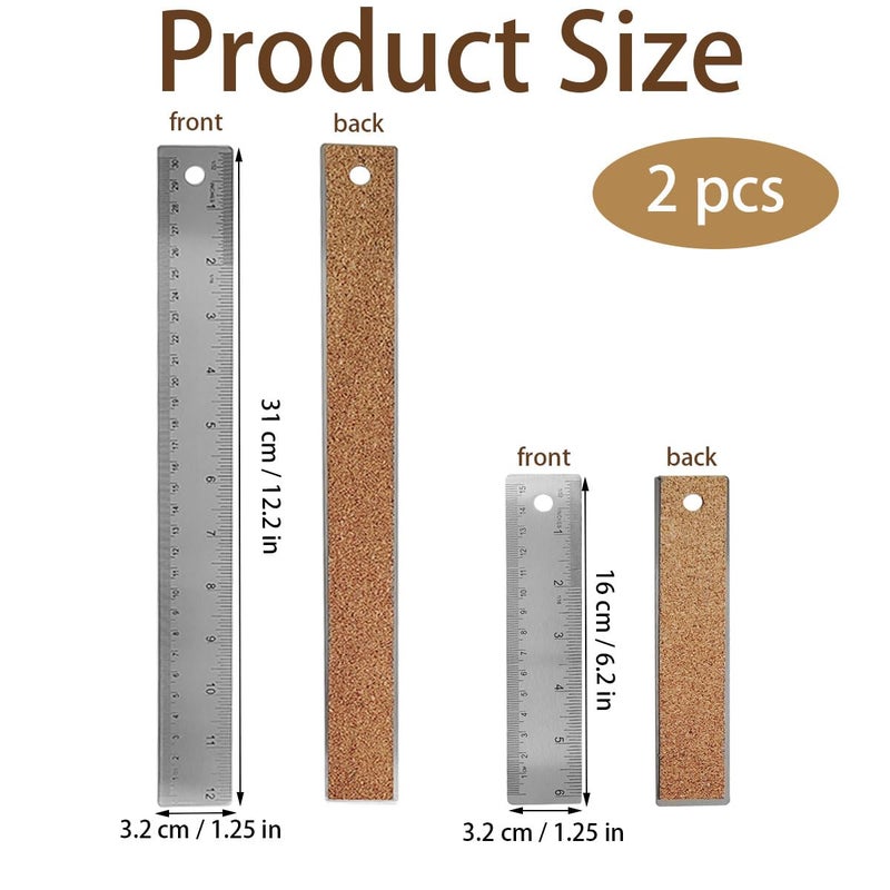 ZTEOFO 6-Inch and 12-Inch Stainless Steel Metal Ruler with Non-Slip Cork Backing - 2 Pack - Image 3